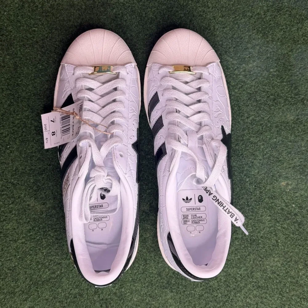 Sz 7 Adidas Originals x BAPE Superstar FTWWHT/CBLACK/OWHITE JR2701